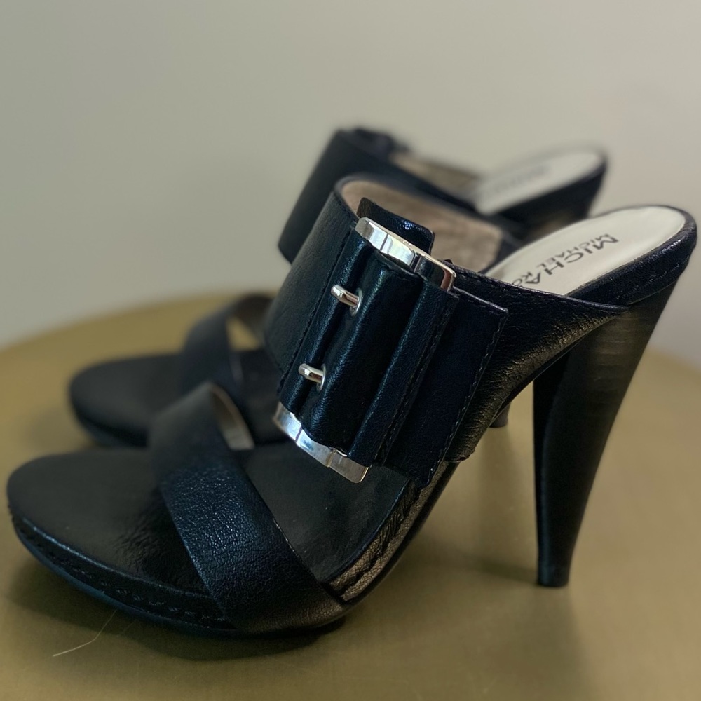 Michael Kors Black Leather Heels w/ Silver Buckle